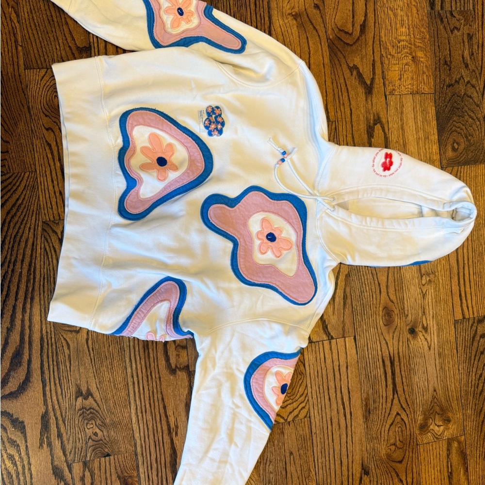 Women’s Nike White Hoodie with Colorful Abstract Patterns - Medium